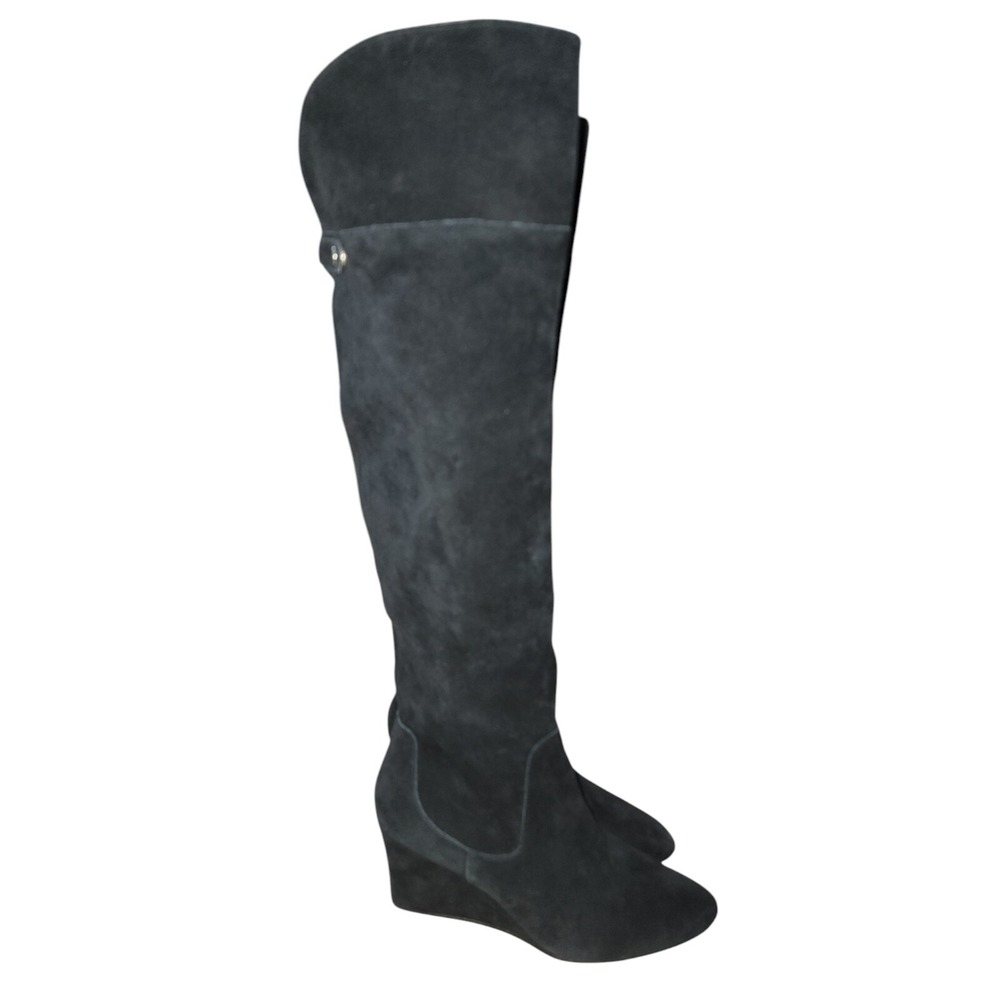 Enzo Angiolini Colitta Women's Black Suede Wedge Knee High Boots Size 8 M